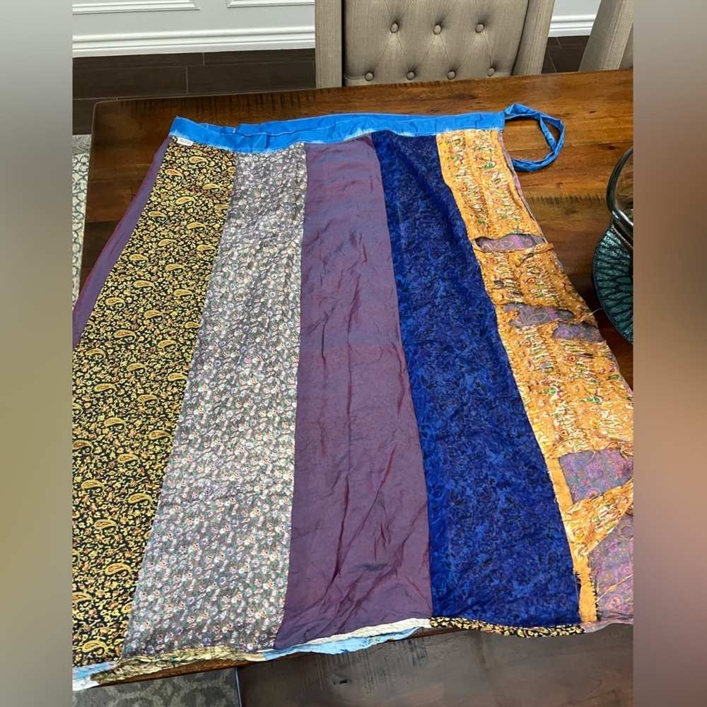 Boho Patchwork Reversible Wrap Skirt โ 100% Rayon โ Made in India - Picture 10 of 13